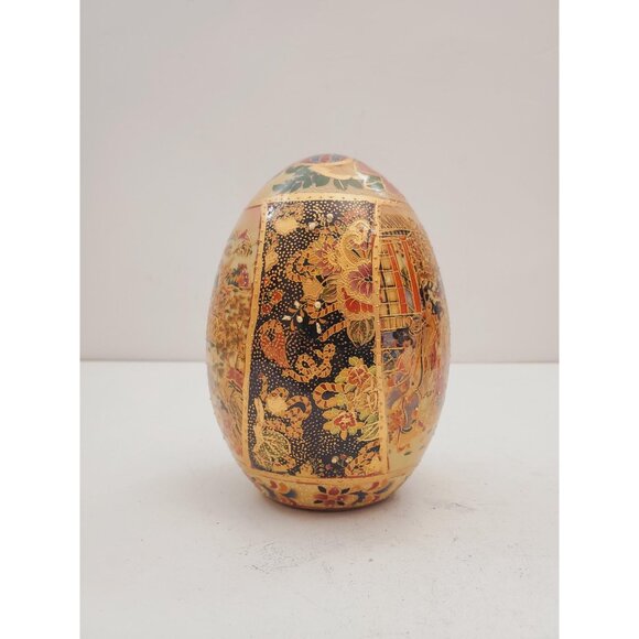 Vintage Hand Painted Satsuma Ceramic Egg - Vintage Satsuma Royal Cloisonne Style - Picture 7 of 10